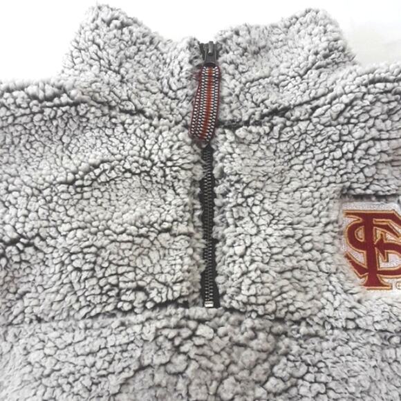 Florida State Womens Sz L 1/4 Zip Embroidered Logo Fleece Faux Fur Gray Top - Picture 6 of 12
